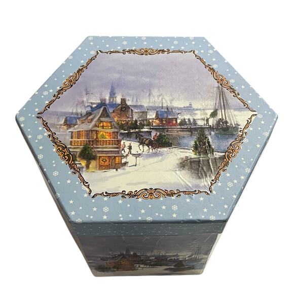 12 Victorian Snowy Winter Town 10" Christmas Ornaments Paper Mache Decoupage - Picture 7 of 8